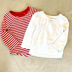 Cat & Jack Set of 2 Toddler‎ Long Sleeve Tees - 2T, Red Striped and White
